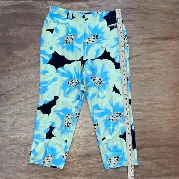 Jamie Sadock women's 100% silk yellow and blue floral crop capri pants size 8 - Picture 3 of 5